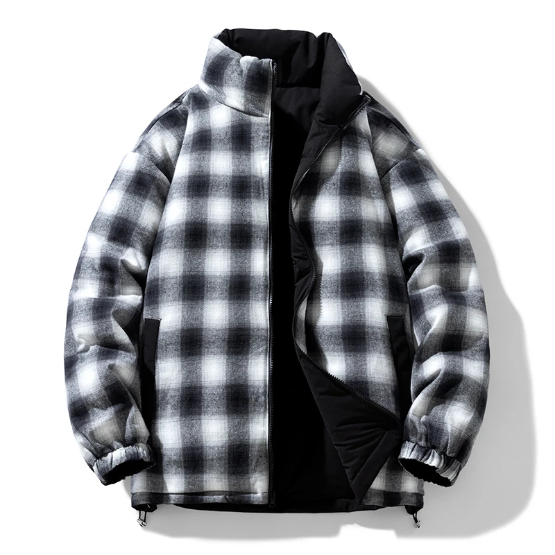 

Trendy Men's Double-Sided Wear Plaid down Jaet Youthful Sle Outdoor Running Hiking Ci Casual Daily Warmth Polyester Fiber