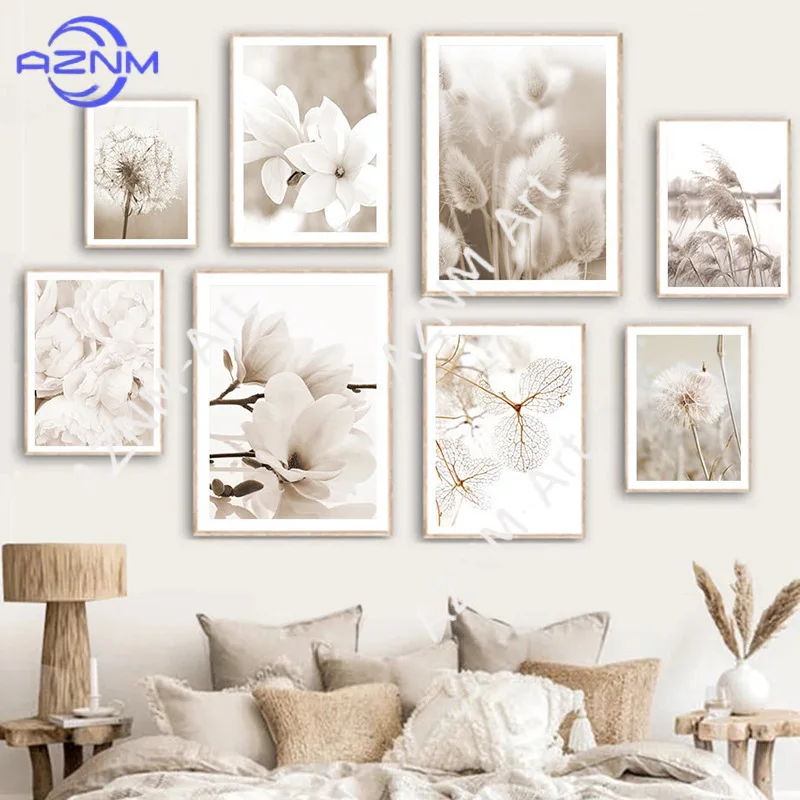 Modern Nordic Beige Flower Plant Dandelion Simple Model Living Room Bedroom Decorative Painting