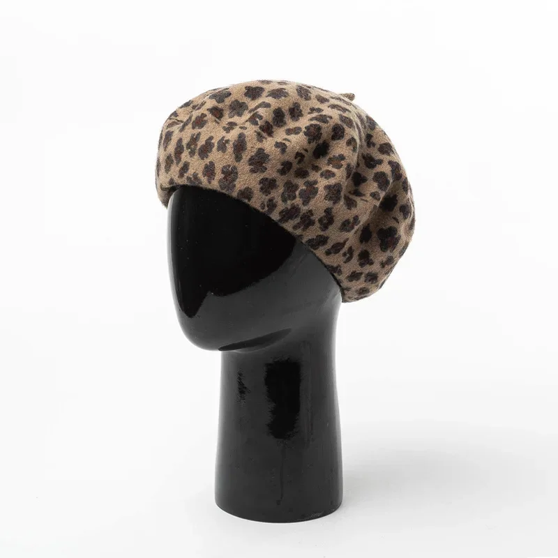 Leopard Print Woolen Beret  Europe and The United States Fall and Winter Women's Fashion Painter Hat