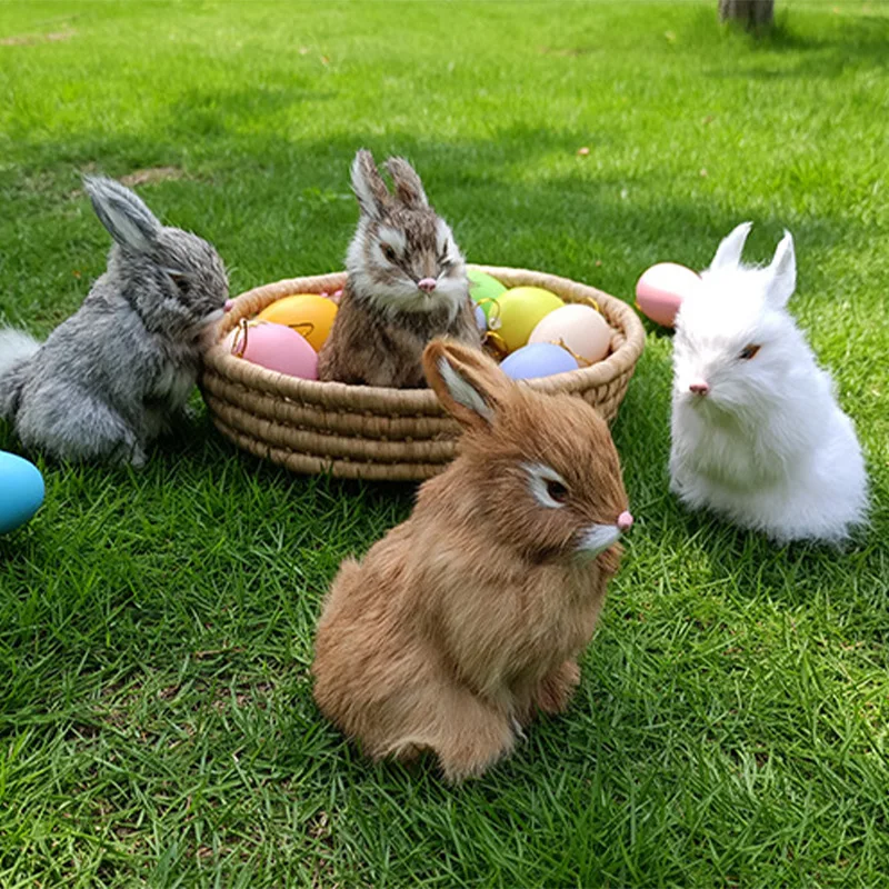 New Mini Realistic Cute White Plush Rabbits Fur Lifelike Animal Easter Bunny Simulation Rabbit Toy Model Ornament Birthday Gift