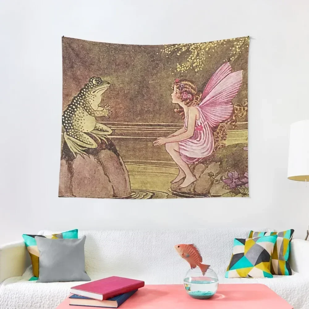 

Ida Rentoul Outhwaite Frog and Fairy Talking Tapestry Decoration Wall Aesthetic Room Decor Wall Deco Tapestry