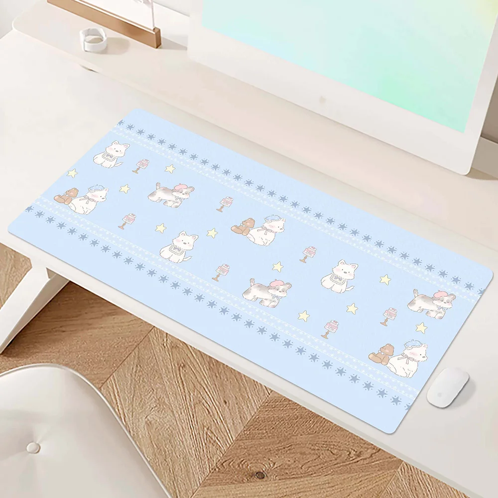 

Милый коврик для мыши из искусственной кожи XXL с рисунком собаки, плюшевого мишки, кролика, в горошек, со звездами и нотами, для киберспорта, игр, клавиатуры, декора рабочего стола студента