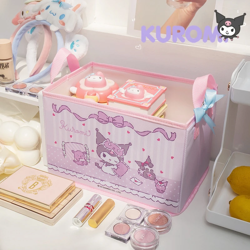 

Новая корзина для хранения косметики Sanrio, мультяшная кавайная корзина с рисунком My Melody Kuromi Cinnamoroll, складная коробка для хранения различных предметов аниме