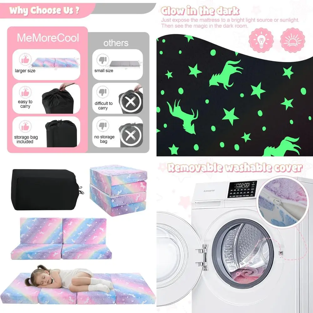 

Portable Rainbow Unicorn Foldable Mattress for Toddler Daycare Sleep