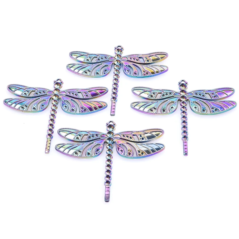 5PCS Dragonfly With Drill Bit Charm Pendant Accessories Rainbow Color For Gift Customied Jewelry Making Earring Necklace Bulk