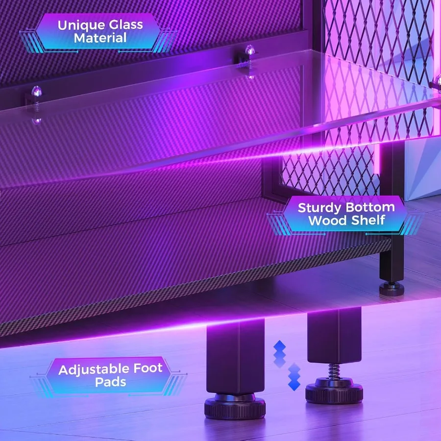 4-Tier Display Case with Tempered Glass Shelves RGB LED Lights for Home/Office, Black Finish, Adjustable Shelving and Soft-Clos view 6