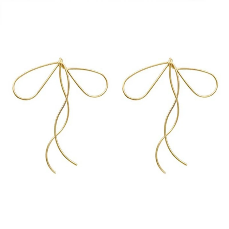 Simple Line Charm Earrings Bows Shape Dangle Ear Rings Bowknot Pendant Eardrop Versatile Metal Accessory for Daily Wear