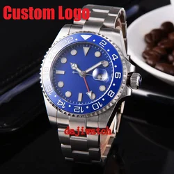 DEBERT 43mm GMT Automatic mechanical Men watch Sterile blue dial stainless steel case Sapphire glass date Luminous watch