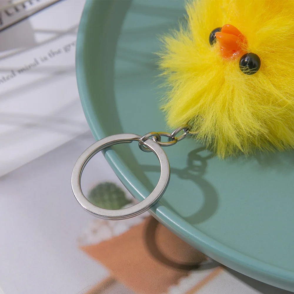 Cute Fluffy Faux Rabbit Fur Yellow Duck Keychain Women Girls Plush Pompon Chicken Chick Key Chain On Bag Car Wedding Party Gifts