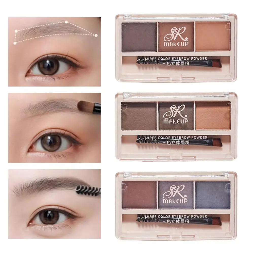 Polvo de cejas de 3 colores, sombra natural de larga duración, forma tridimensional de cejas, crema de cejas resistente al agua, Cosméticos de maquillaje