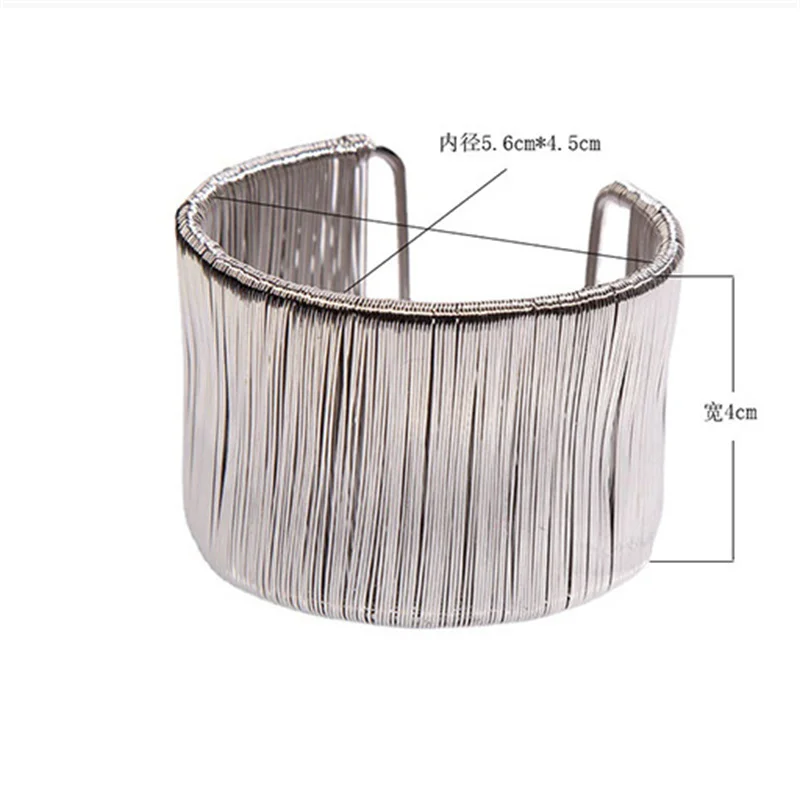 Vintage Gold Farbe Multi-Schicht Öffnung Breite Manschette Armband für Frauen Übertriebene Metall Linien Handgelenk Armband Party Schmuck Geschenk – Detail 2