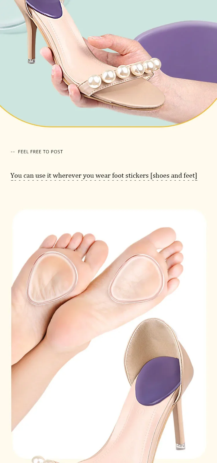 Silikon-Gel-Fußpolster für Damen, Schuhpolster zur Linderung von Plantarfasziitis, Stoßdämpfung, Fußpflege, Einlegesohlen, Sandalen-Schutz – Detail 4