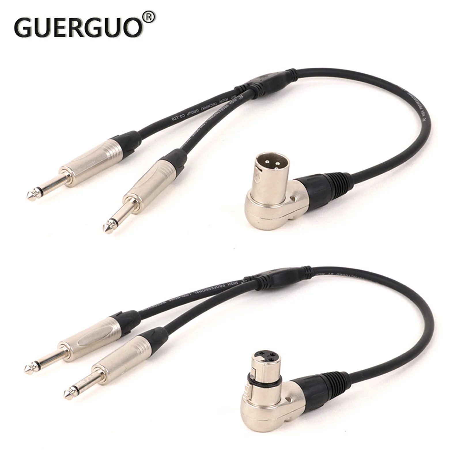 

Black/Silver 3Pin Right Angle Female/Male XLR To Dual 6.35mm Mono Jack Y Splitter Adapter Cable For Guitar Microphones 0.3M 0.5M