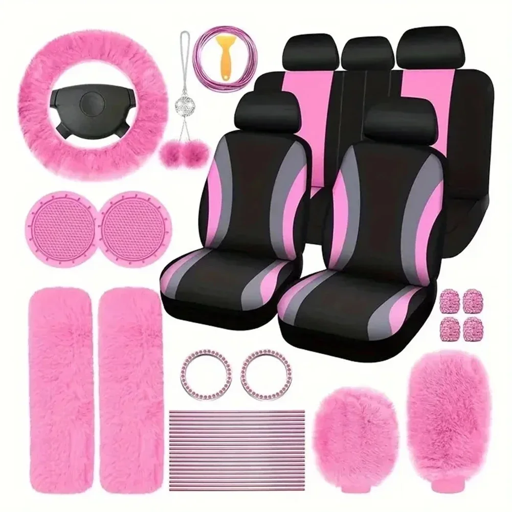 

Car Cover Handbrake Gear Cover Pink Interior Accessories Non-slip Steering Wheel Cover Driving Comfort Enhancement