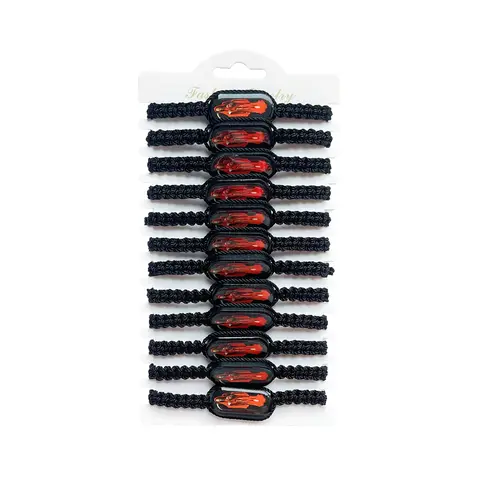 12PCS Wooden Black Santa Muerte Bracelets Handmade Red Thread Holy Death's Bracelet Rosario de la santa muerte Prayer Gift