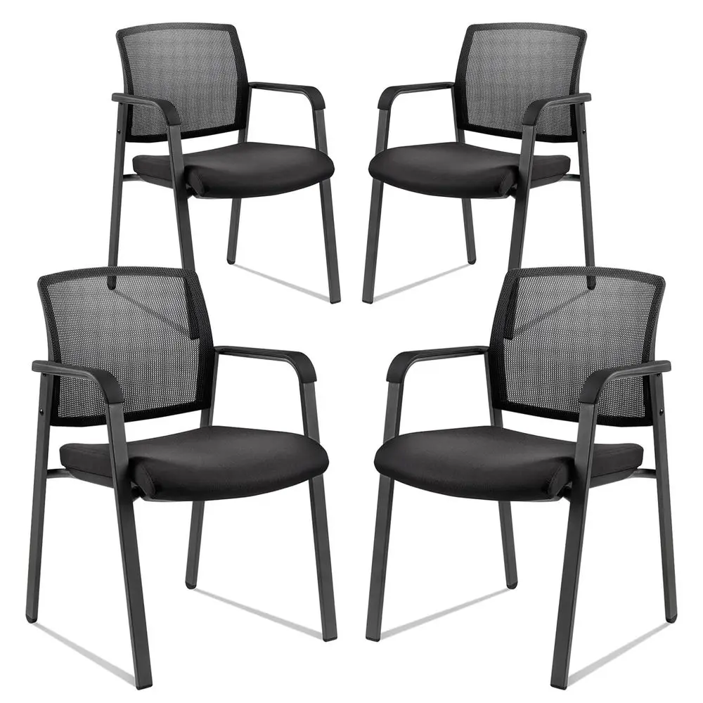

Guest Reception Stacking Office Chairs with Arm, Mesh Back Waiting Room Chair with Upholstered Fabric Seat and Ergonomic Lumbar