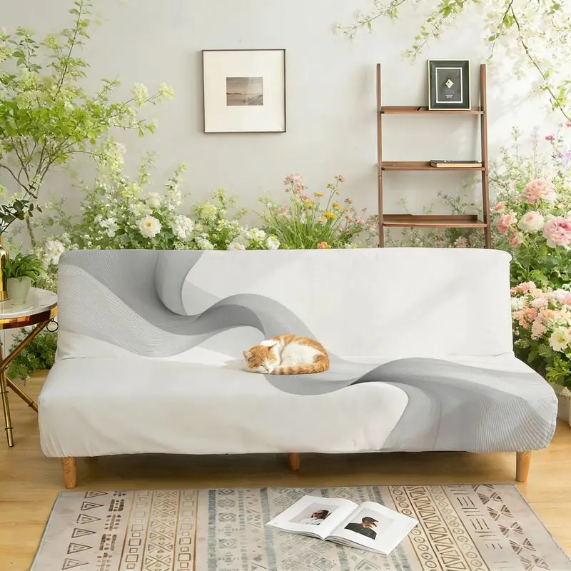 

Чехол для дивана-кровати без подлокотников с принтом, элегантный, гладкий, серый, с абстрактным узором.