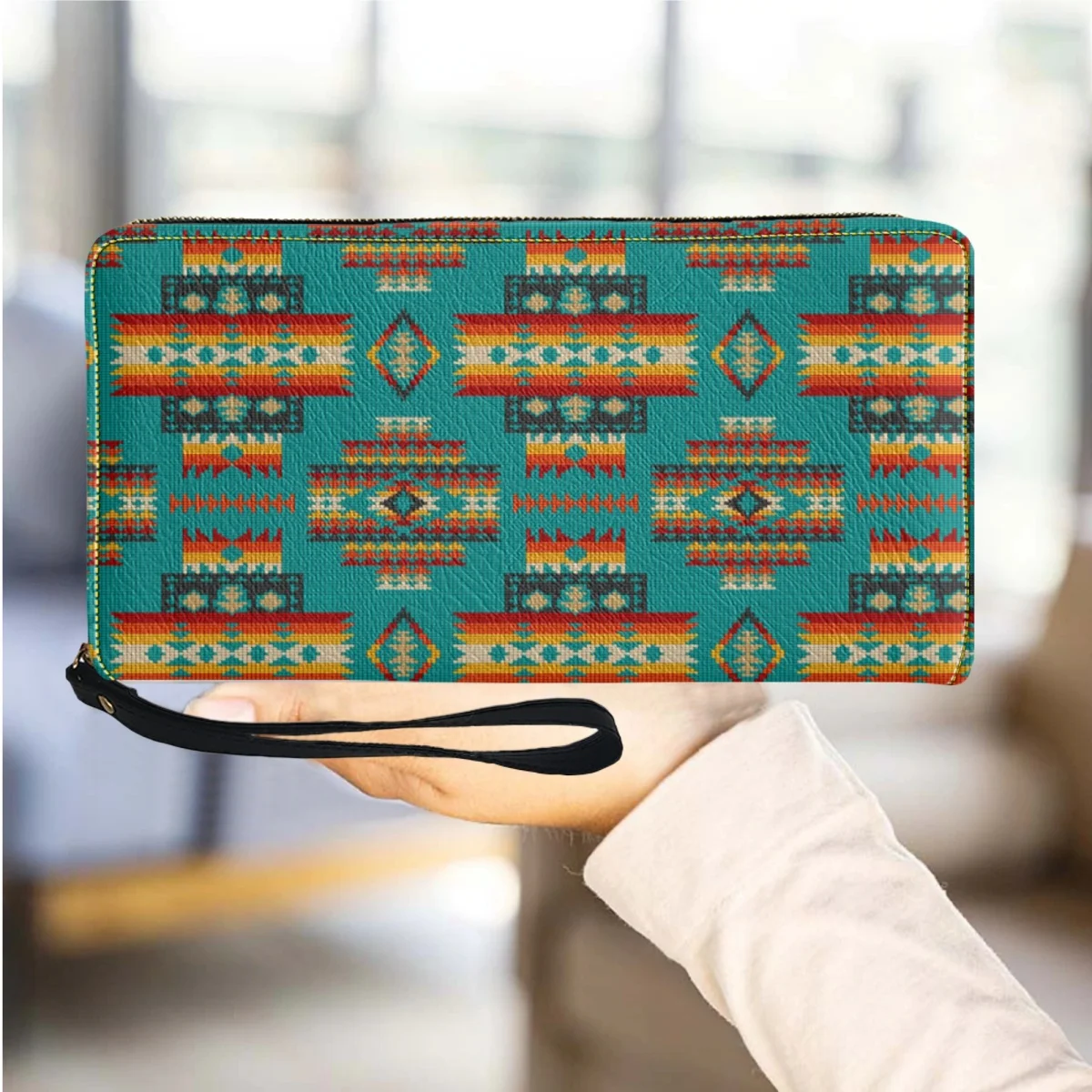 

Wallet Women 2023 Tribal Design Luxury PU Leather Ladies Purse Zipper Multi Card Organizer for Girls Multifunction Cash Case