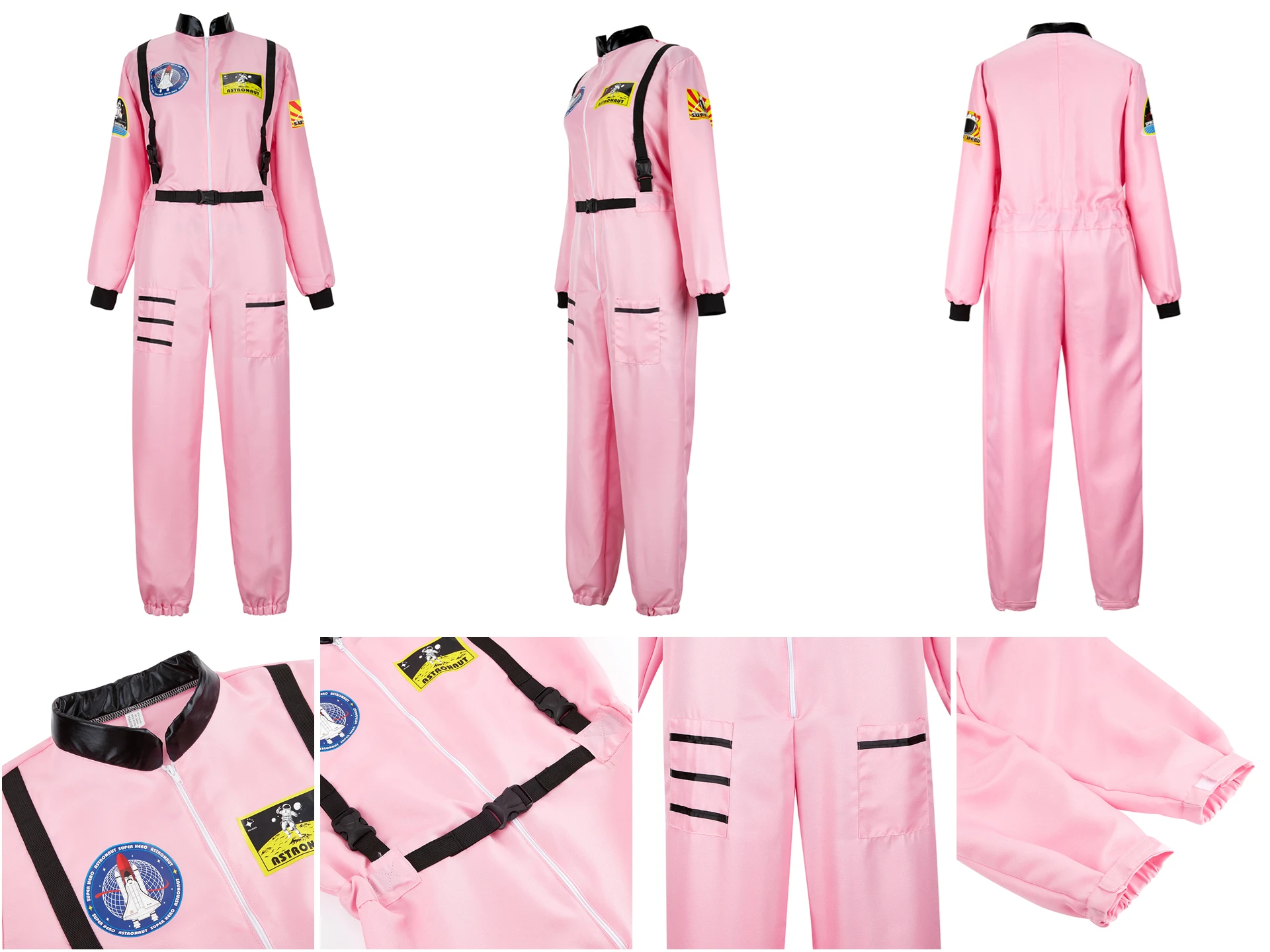 Astronauten-Kostüm für Erwachsene, für Damen und Herren, Fluganzug-Kostüm, Cosplay, Weltraum-Astronaut, blauer Ganzkörper-Overall mit Reißverschluss, Karneval – Detail 20