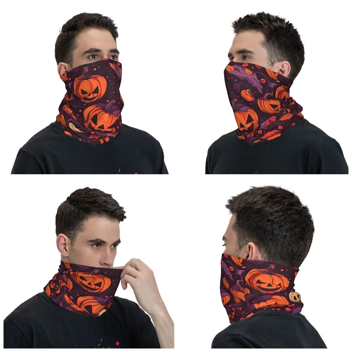 Pumpkins Halloween Bandana Neck Gaiter Printed Wrap Scarf Warm Headband Outdoor Sports Unisex Adult Washable