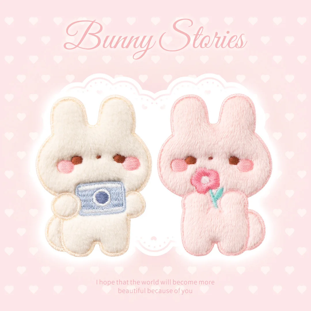 Plush Couple Rabbits Embroidery Patch Appliques for Clothing Diy Bag Phone Decoration Stickers Parches Bordados Para La Ropa