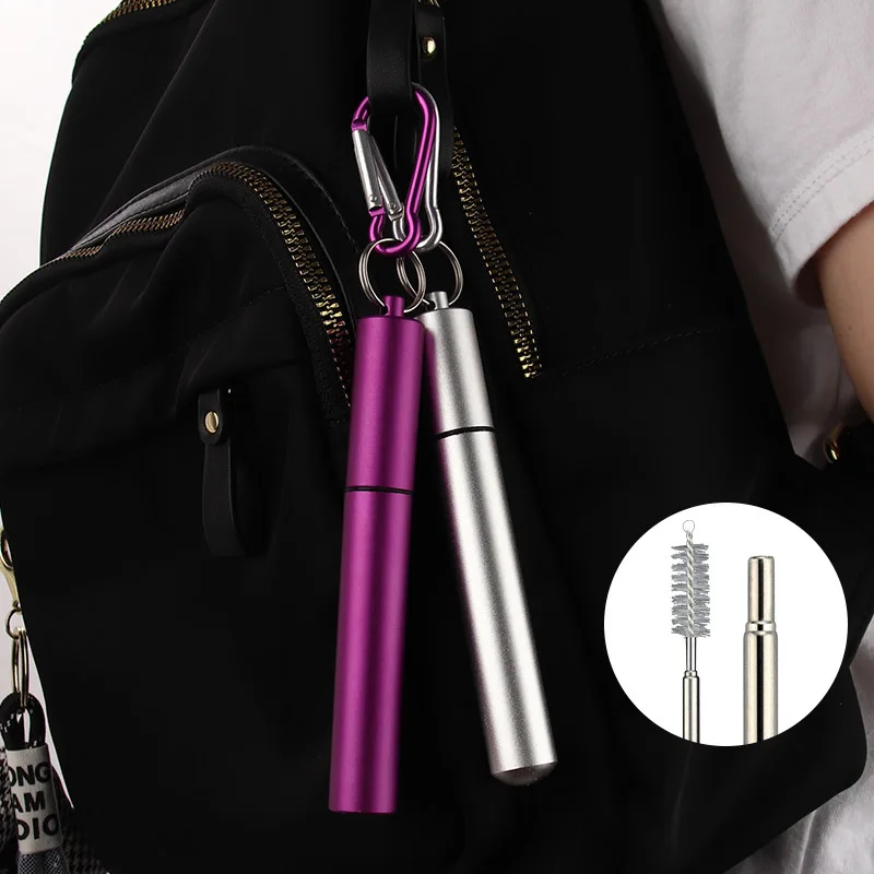 

Telescopic Straw with Aluminum Case, 304 Stainless Steel Portable Folding Straw Set for Outdoor Travel, Reusable Eco Gift