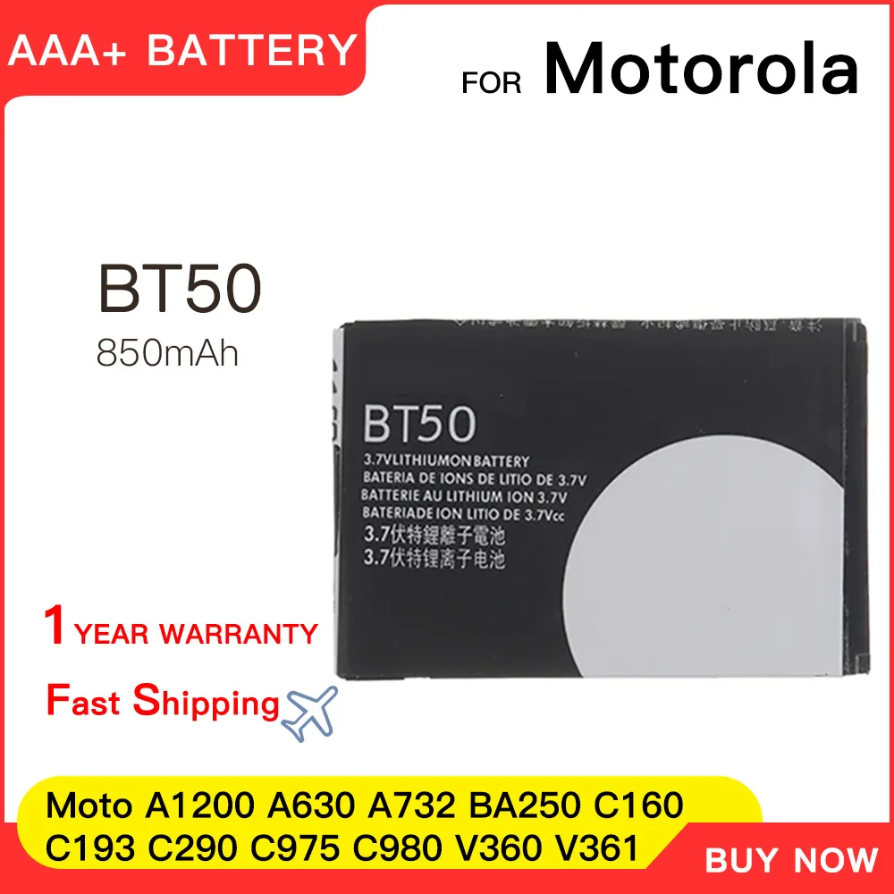 

Genuine Battery BT50 For Motorola Moto A1200 A630 A732 BA250 C160 C193 C290 C975 C980 BATTERY