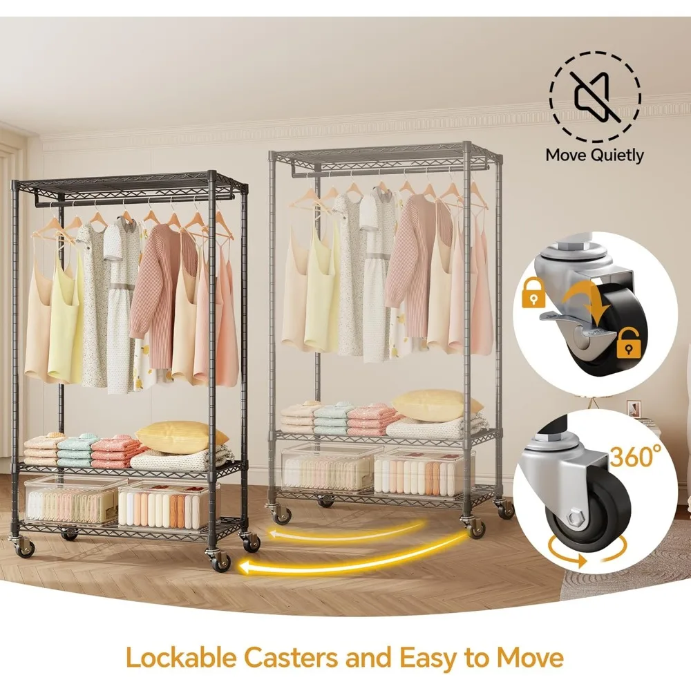 H4 Plus Rolling Clothes Rack with Cover, Heavy Duty Garment Rack, Wardrobe Closet with Wheels, Portable Closets for Hanging Clot