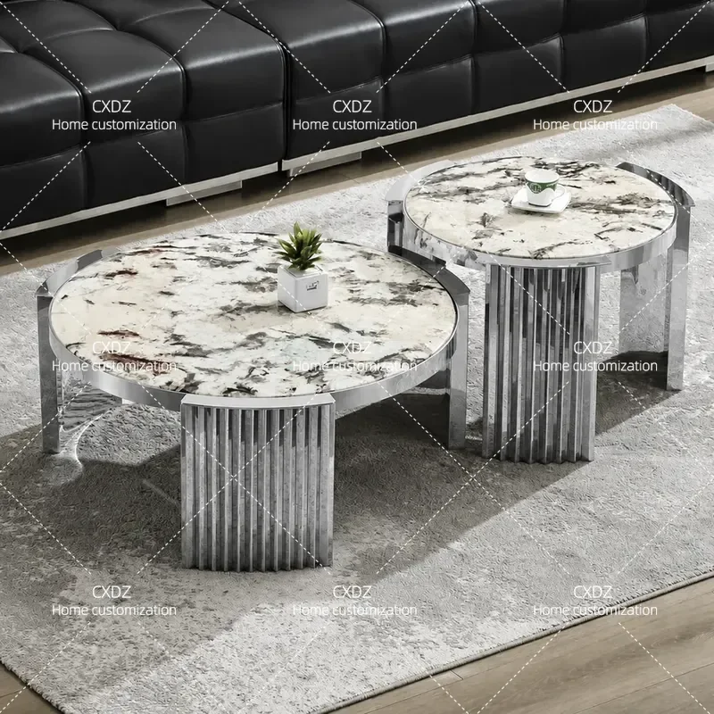2025 New Natural Stone Snow Mountain Orchid Coffee Table Italian Minimalist Round Combination Side Table for Living Room