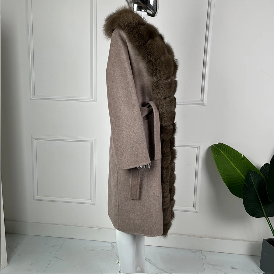 Long Casual Loose Wool Coat Real Fur Coat Women Wool Coats With Fox Fur Trim Autumn Winter New Women's Wear