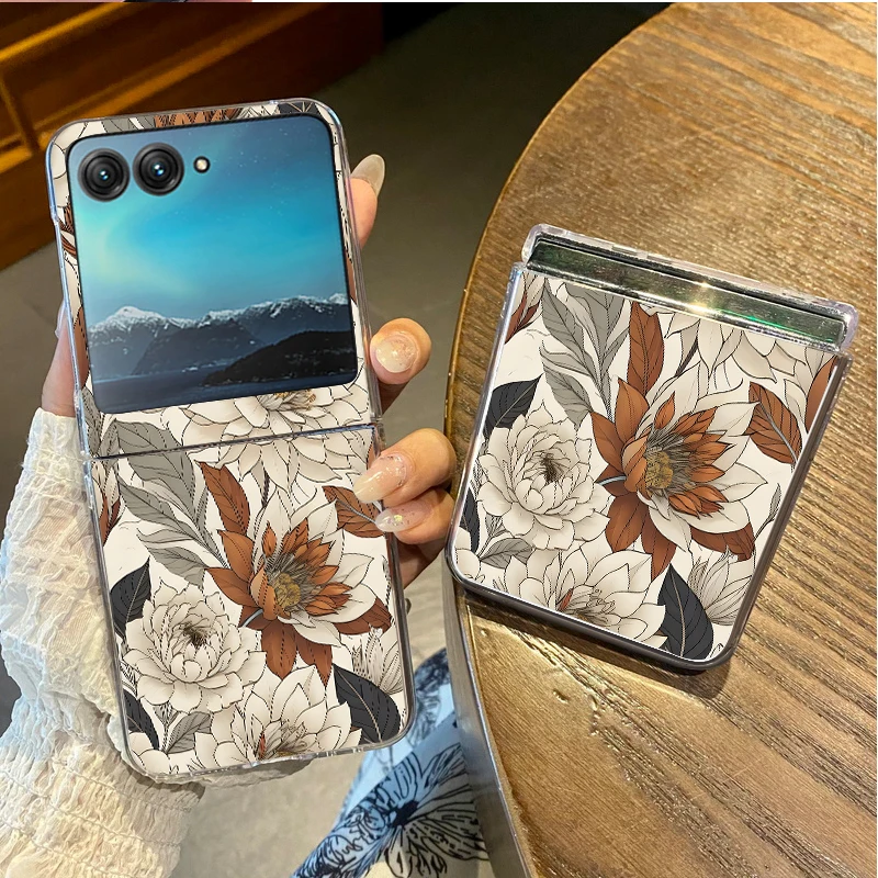 Colorful Flowers Pattern Phone Case For Motorola Razr 60 40 50 Ultra Razr60 Razr50 Shockproof Transparent Folding Hard PC Cover