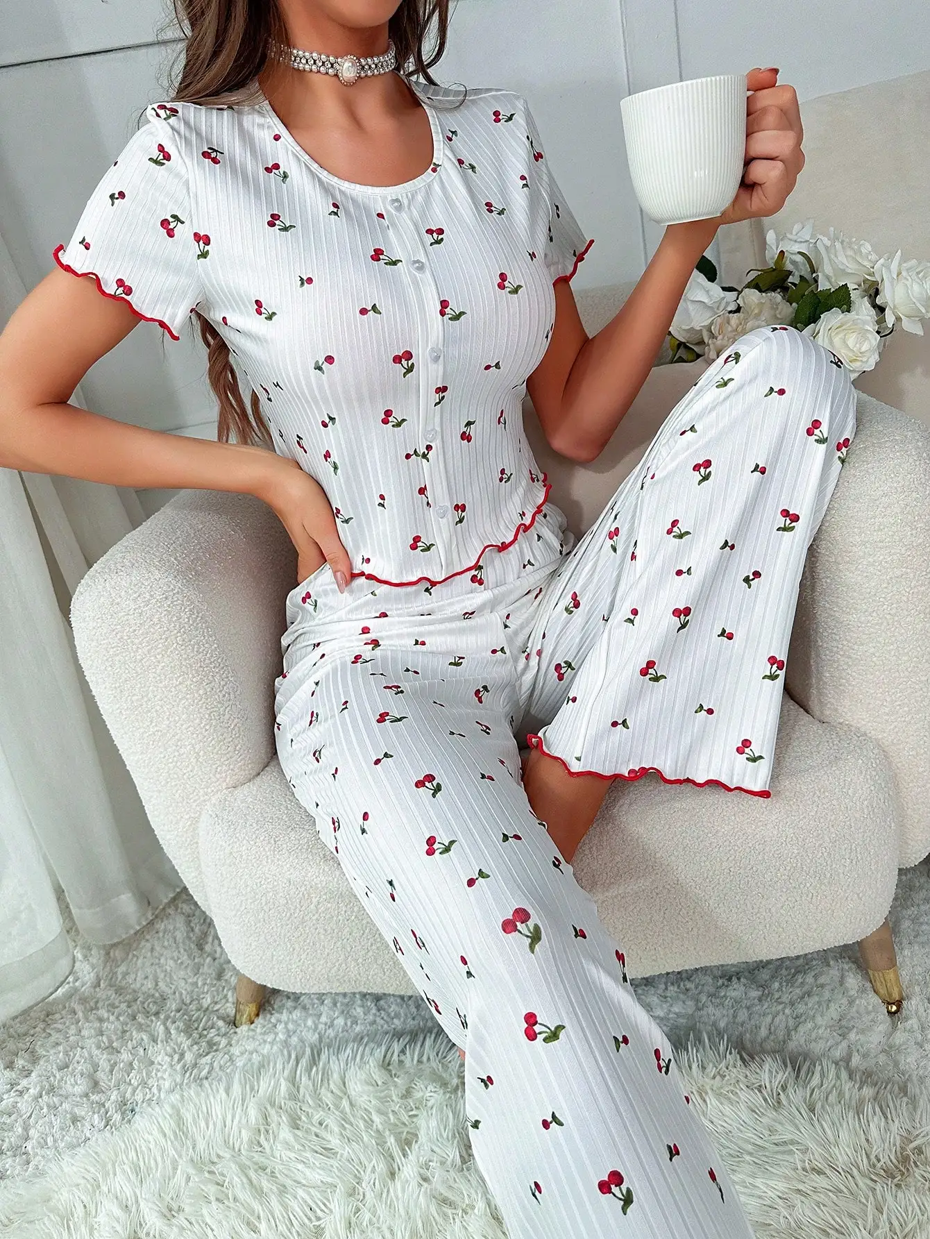 high quality women pajamas pants pretty woman summer printed short sleeve knit nightgowns pijamas mujer pyjamas ladies sleepwear