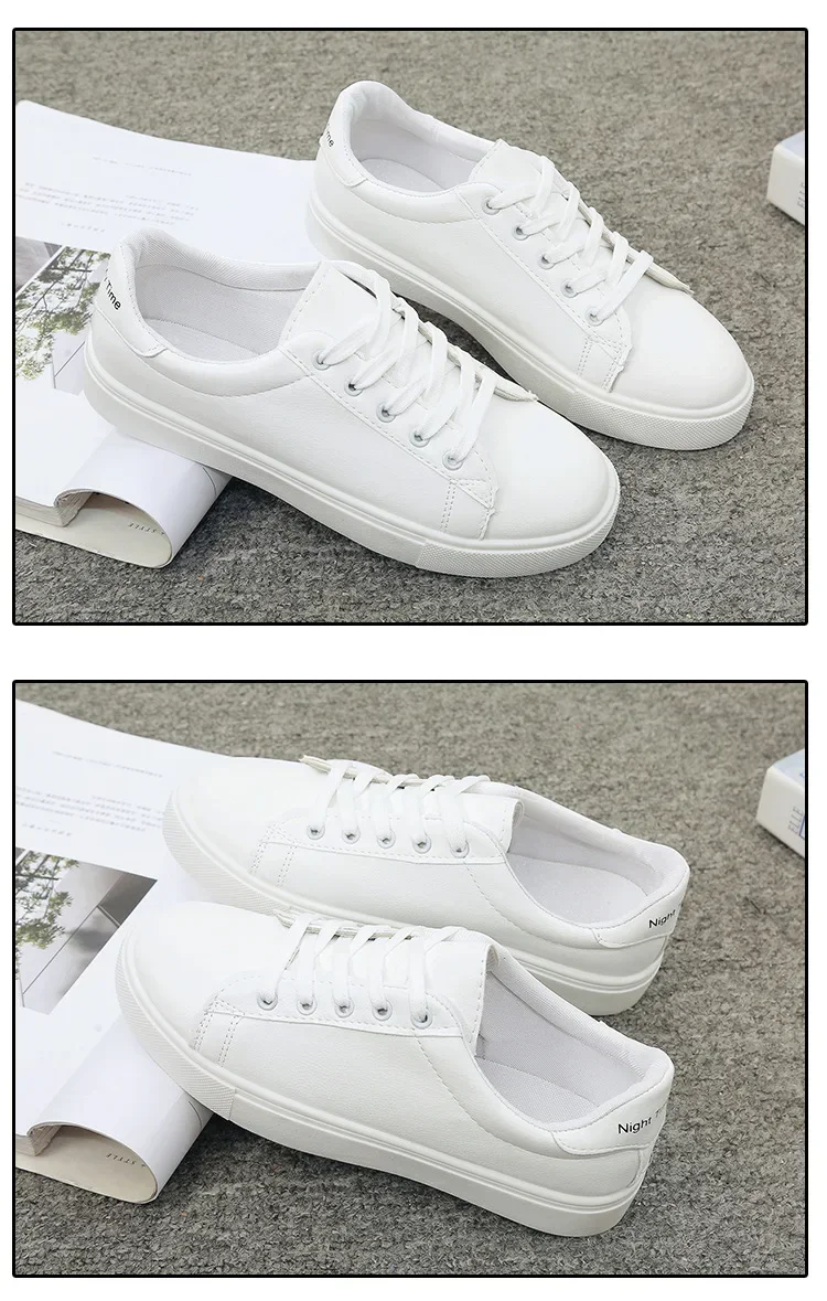 Frauen Turnschuhe 2024, Mode Breathble Vulkanisierte Schuhe Pu Leder Plattform Schuhe Weiß Lace Up Casual Schuhe Zapatos Mujer – Detail 5