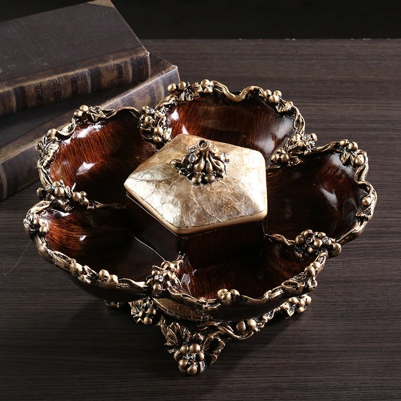 European Fruit Plate Luxury Retro Living Room Candy Plate Large Household Dried Fruit Plate Coffee Table Ornament