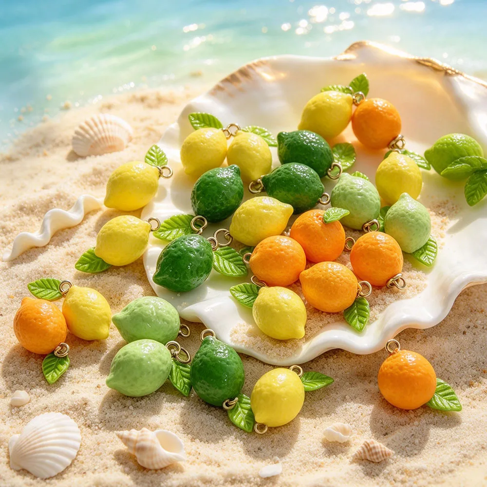 1 pcs Colorful Lemon Charms Fruit Pendants Green Leaf Beads Plated Connectors DIY Jewelry Making Supplies Accessories