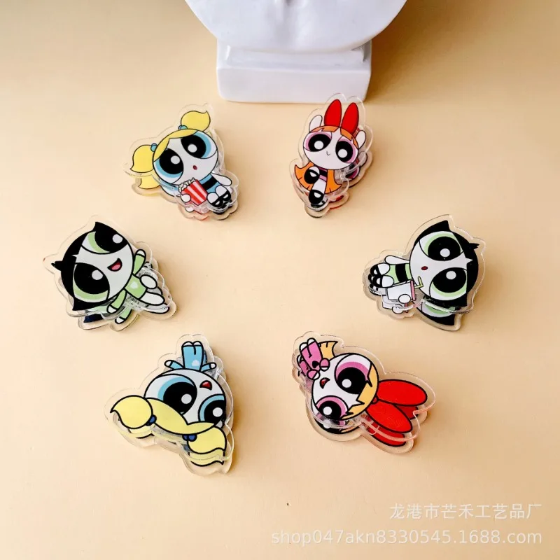 6PCS Kawaii The Powerpuffs Girls Acrylic Clip Kids Cute Office Binding Supplies Stationery Cartoon Anime Clips Set Birthday Gift view 2