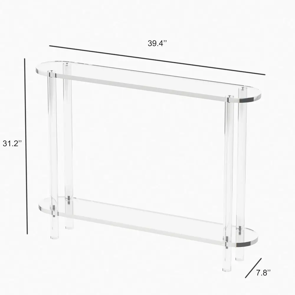 Mesa consola acrílica de 2 niveles Slimline 39W x 31H para espacios habitables modernos