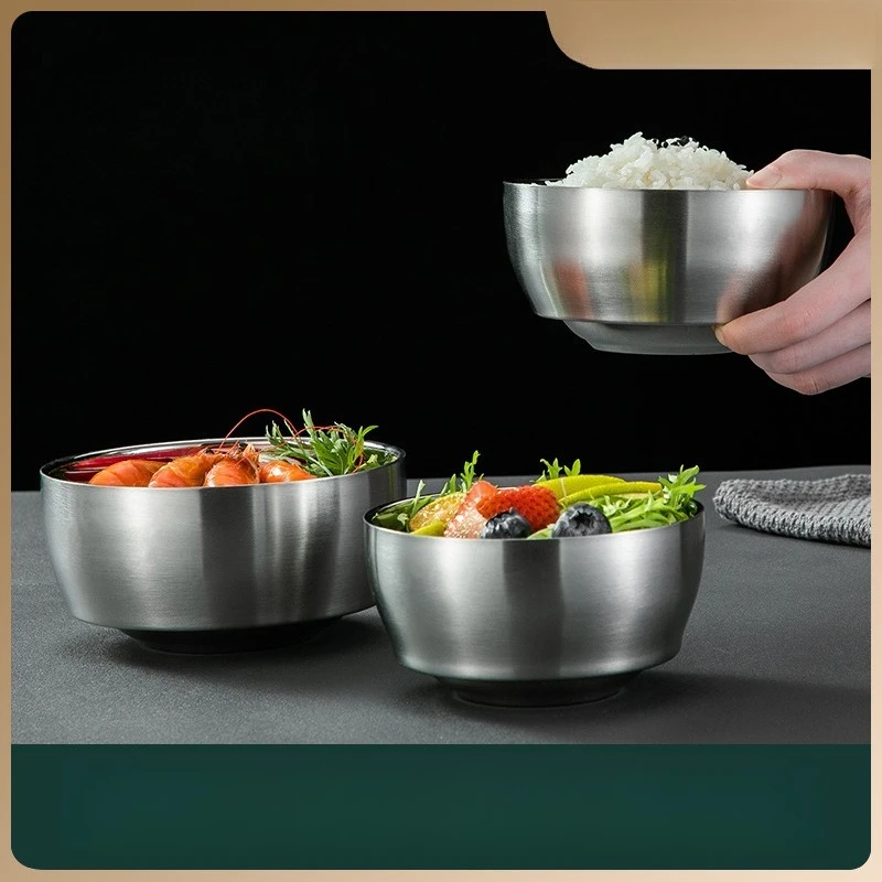 

Stainless Steel Double Layer Insulated Sanding Rice Bowl for Canteen Heat Resistant Durable