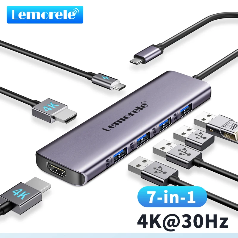 Lemorele TC66 USB C HUB USB 3.0 Docking Station USB Type-C to Dual HDMI For Macbook Air Pro iPad Pro M2 M1 PC Extend 2 Different