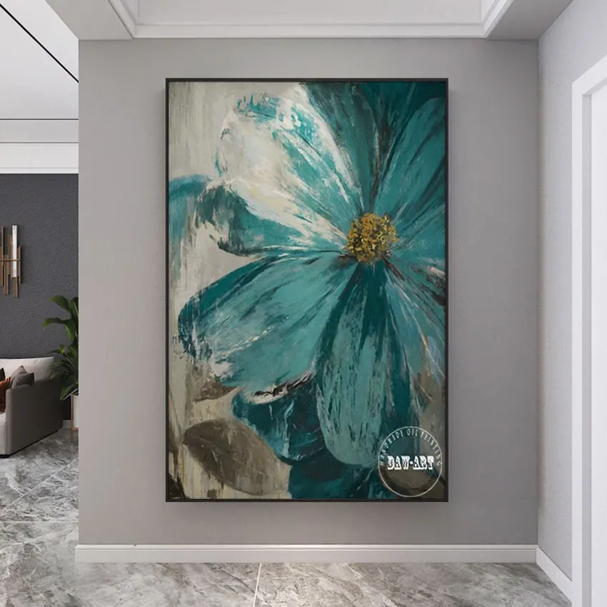 

New Design Art Canvas Wall Picture Home Office Cafe Hotel Decorative Pure Handmade Blue Abstract Flowers Oil Painting Unframed