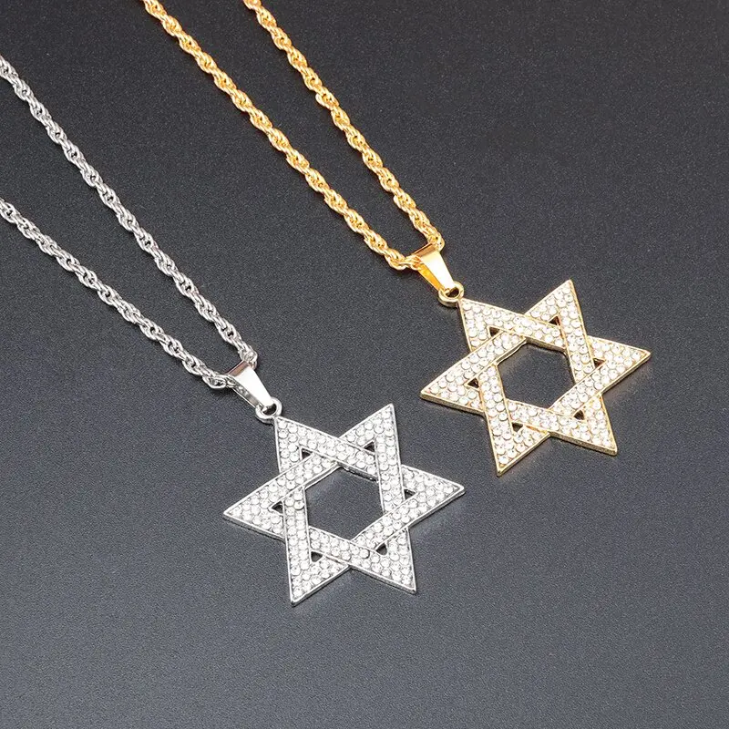 Exquisite Hip Hop Star of David Pendant Men Women Gold Color Star Inlaid Zircon Necklace Charm Trend Jewelry Birthday Gift