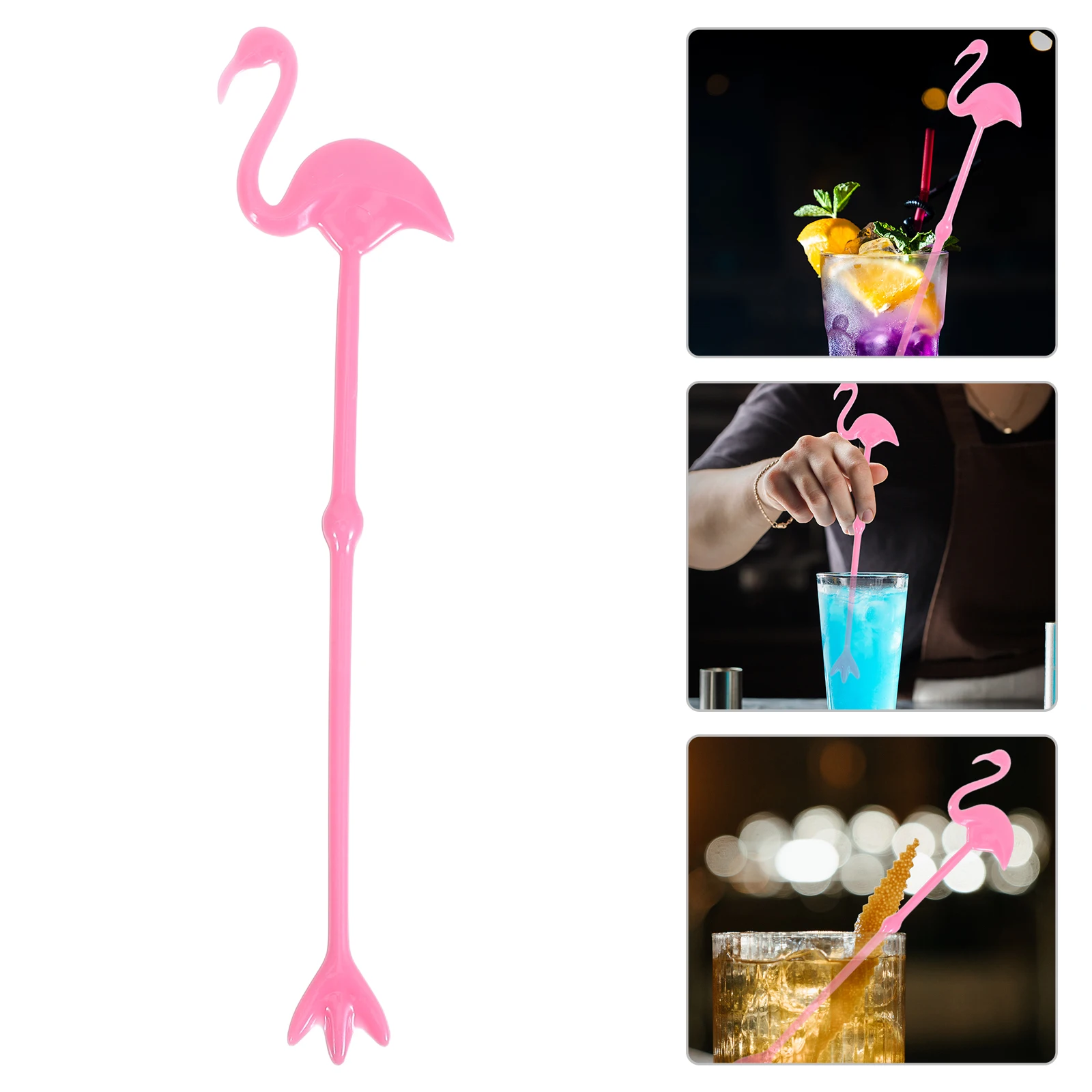 

12pcs Flamingo Stirrer Eco-Friendly Plastic Beverage Swizzle Drink Muddler Stick For Party Bar Restaurant Use (Rosy)