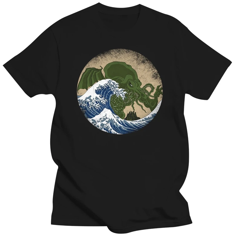 Harajuku Hokusai Cthulhu Shock Wave Top T-shirts Classic Design Men's Retro Tshirts Mens New Arrival Great T Shirt 100% Cotton