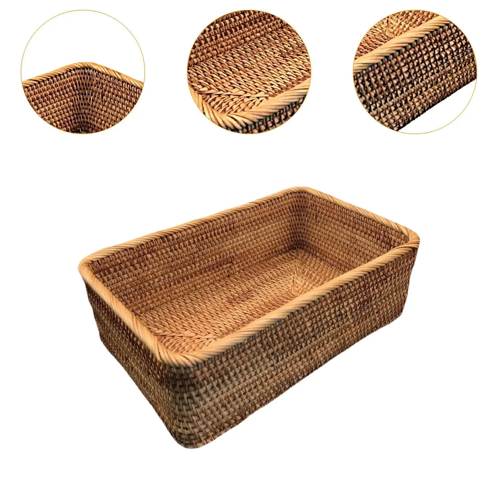 Rattan Storage Basket Multipurpose Perfume Tray Decorative Cosmetic Storage Box for Pantry Household Kitchen Bathroom Farmhouse