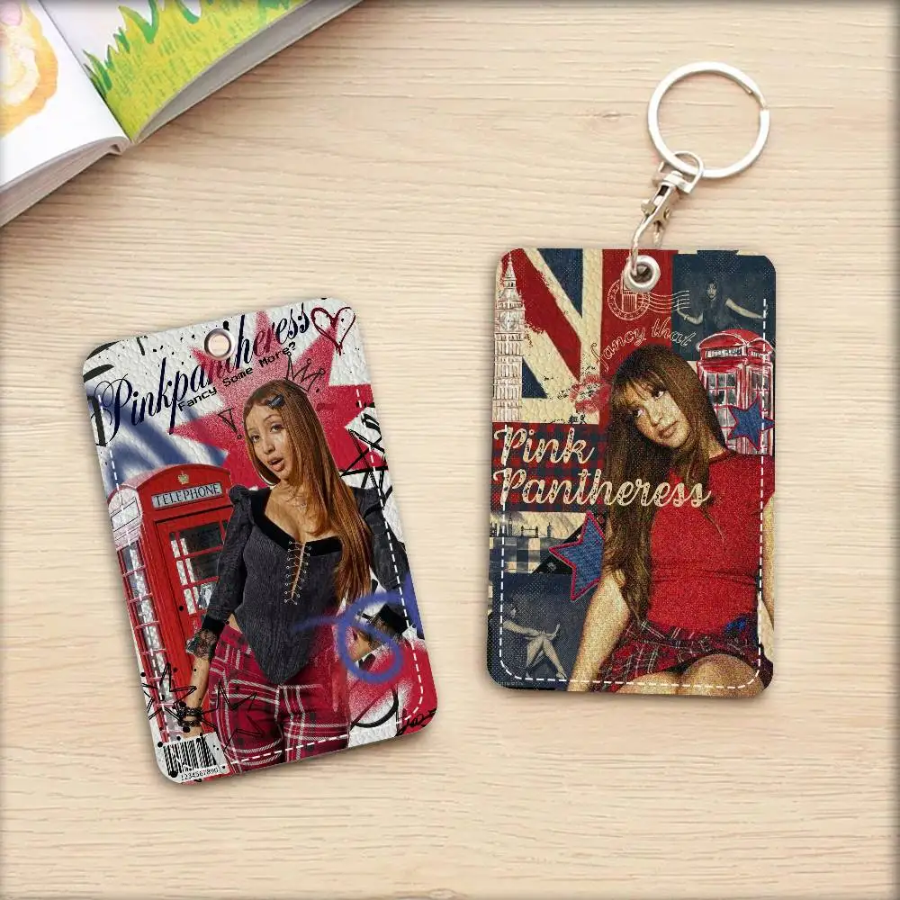 Singer P-Pink P-Pantheress PU Soft Leather Rectangular Key Card Holder Induction Elevator Protection Cover Youth Faion Accory