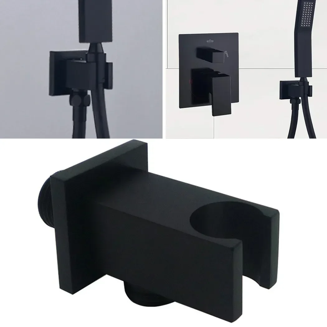

Contemporary Black Wall Mount Shower Elbow Connector Handshower Bracket Easy Installation Long Lasting Brass Construction