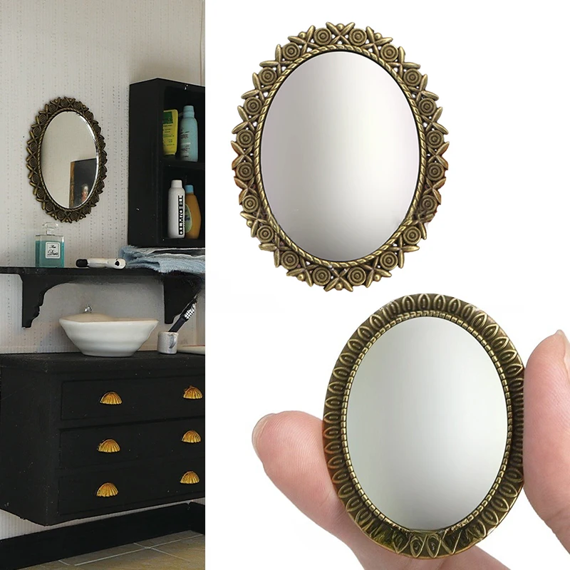 1/12 Puppenhaus Vintage Rosen-Spiegel Wandspiegel-Rahmen Puppenhausmöbel Zubehör Mikroszenen-Dekoration Foto-Requisiten-Spielzeug