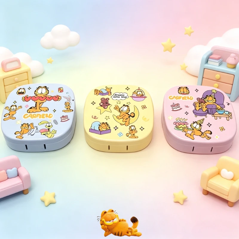 Garfield cartoon cute colored contact lenses case portable storage box with mirror and tweezers anime merchandise wholesale