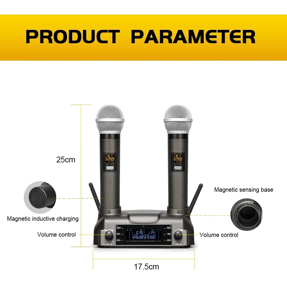 Imagem -04 - Microfone Recarregável sem Fio Frequência Ajustável Adequado para Mixer de Áudio Amplificadores Alto-falantes Karaoke