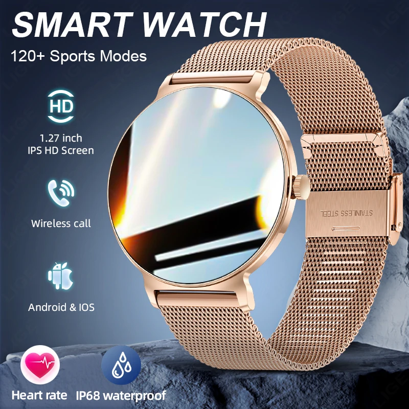 

LIGE модные женские умные часы для мужчин с индивидуальным циферблатом, пульсометр, женский монитор здоровья, фитнес, спорт, Bluetooth, умные часы с вызовом 2025